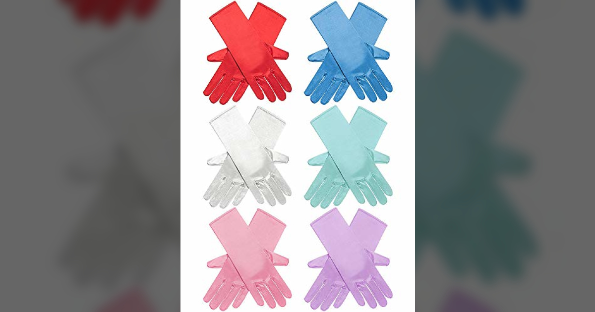 Set of 6 Satin DressUp Gloves for Girls Costume Overload